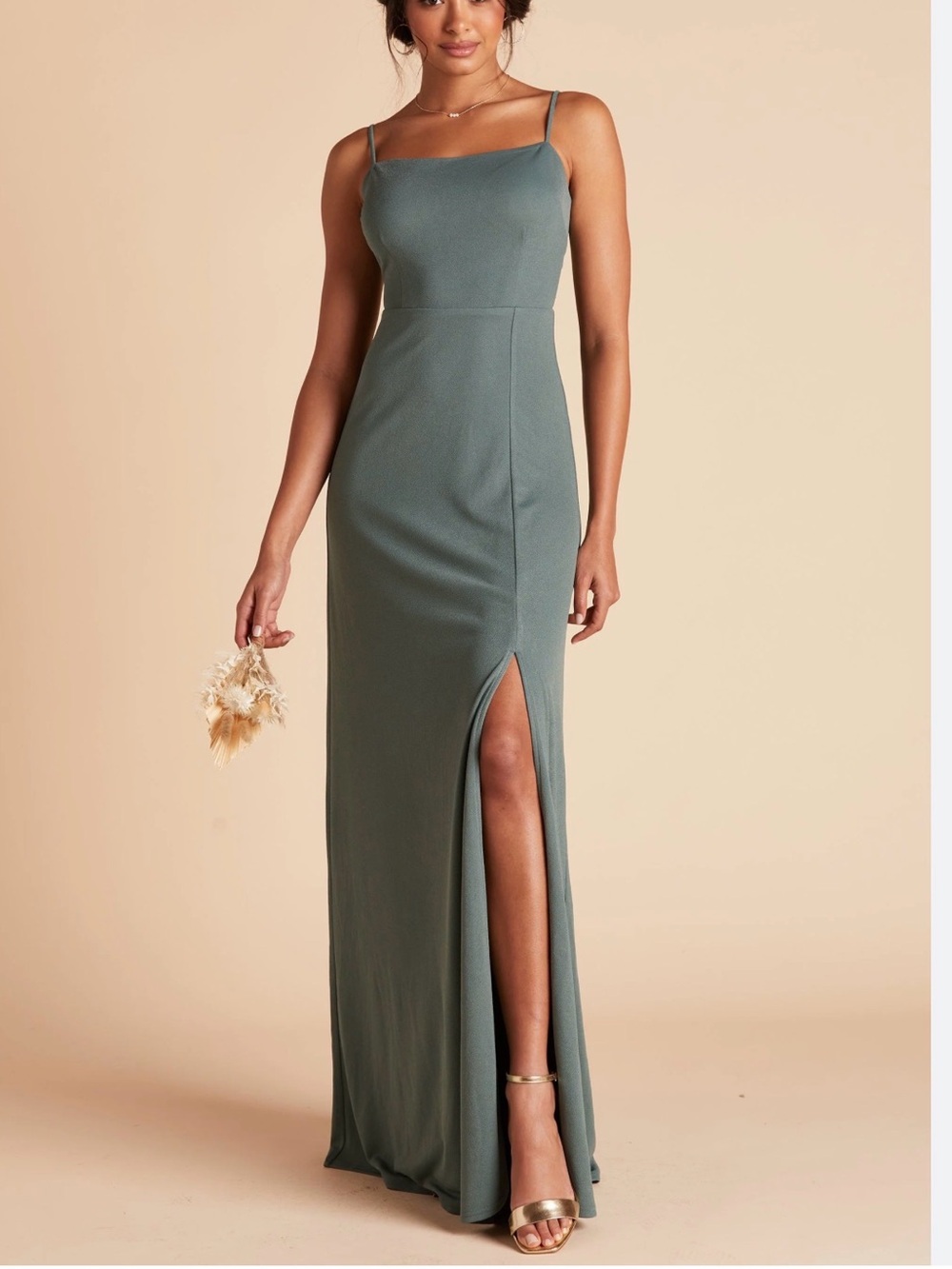 Elegant Sage Green Maxi Dress with Side Slit